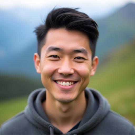 Jaxon Nguyen smiling in alpine setting