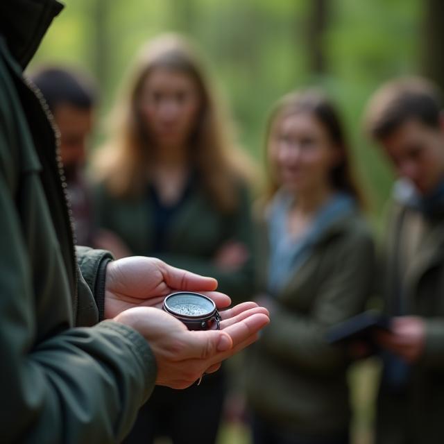 Instructor demonstrating compass use to participants